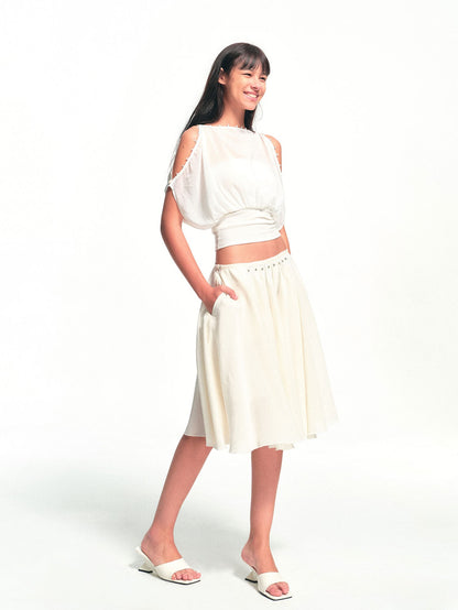kvkv White Textured Pleated Layered Studded Women&