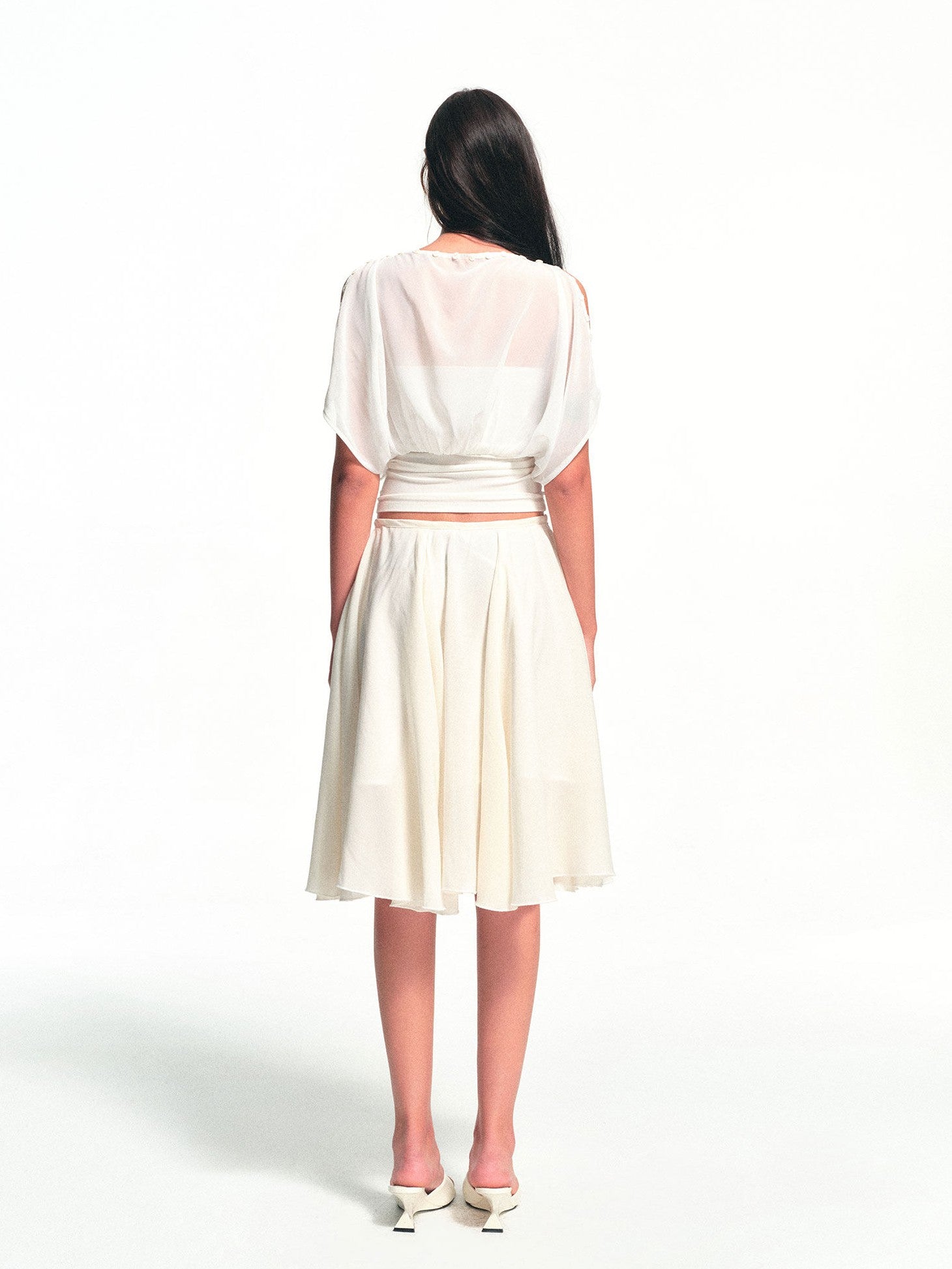 kvkv White Textured Pleated Layered Studded Women&