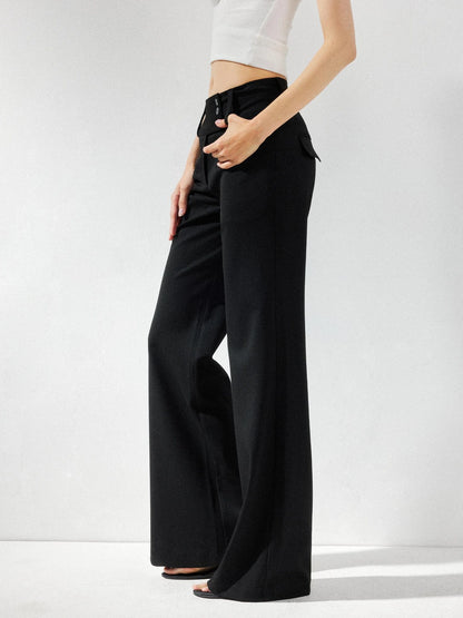 kvkv Wide Waistband Button Detail Textured Stretch Trousers