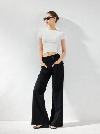 kvkv Wide Waistband Button Detail Textured Stretch Trousers