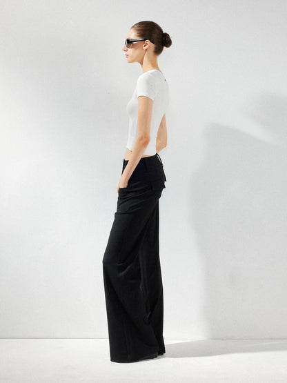 kvkv Wide Waistband Button Detail Textured Stretch Trousers