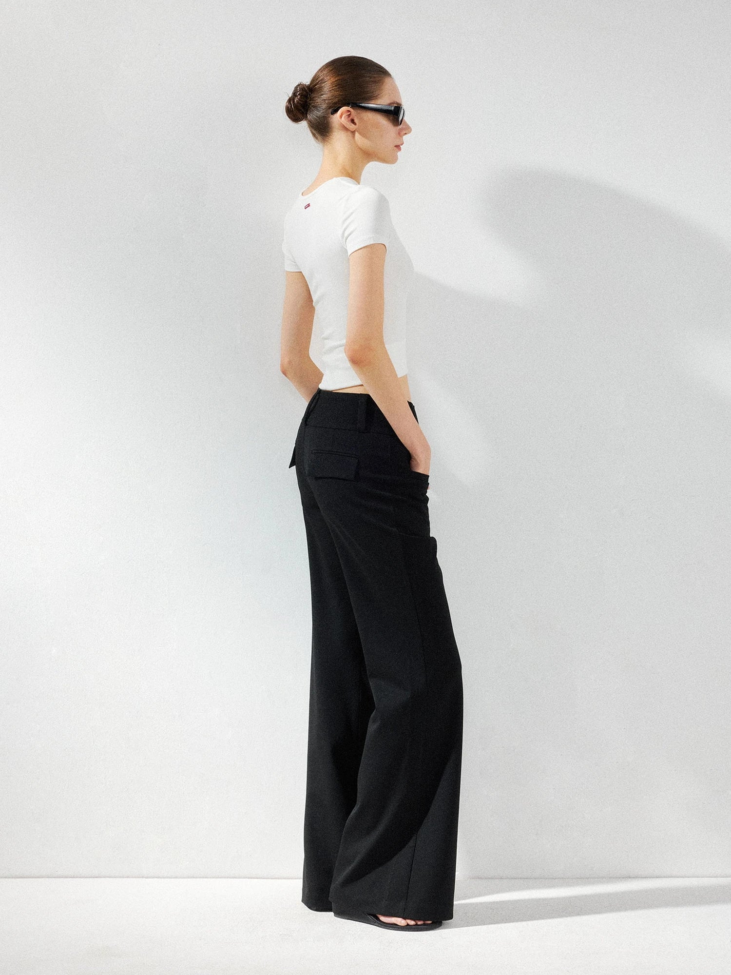 kvkv Wide Waistband Button Detail Textured Stretch Trousers