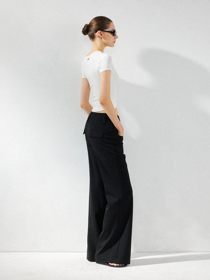 kvkv Wide Waistband Button Detail Textured Stretch Trousers