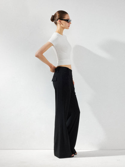 kvkv Wide Waistband Button Detail Textured Stretch Trousers