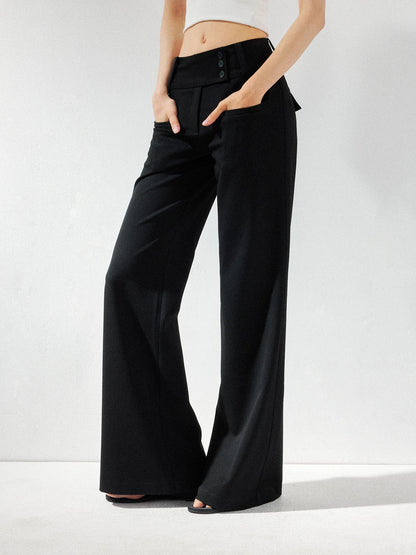 kvkv Wide Waistband Button Detail Textured Stretch Trousers
