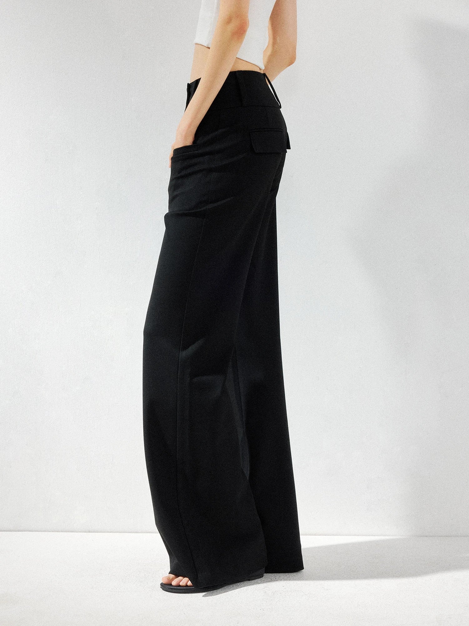 kvkv Wide Waistband Button Detail Textured Stretch Trousers