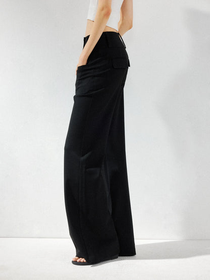 kvkv Wide Waistband Button Detail Textured Stretch Trousers