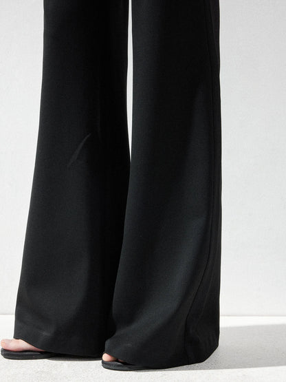 kvkv Wide Waistband Button Detail Textured Stretch Trousers