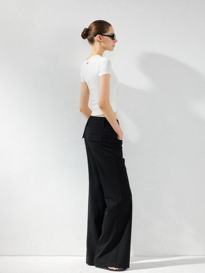 kvkv Wide Waistband Button Detail Textured Stretch Trousers