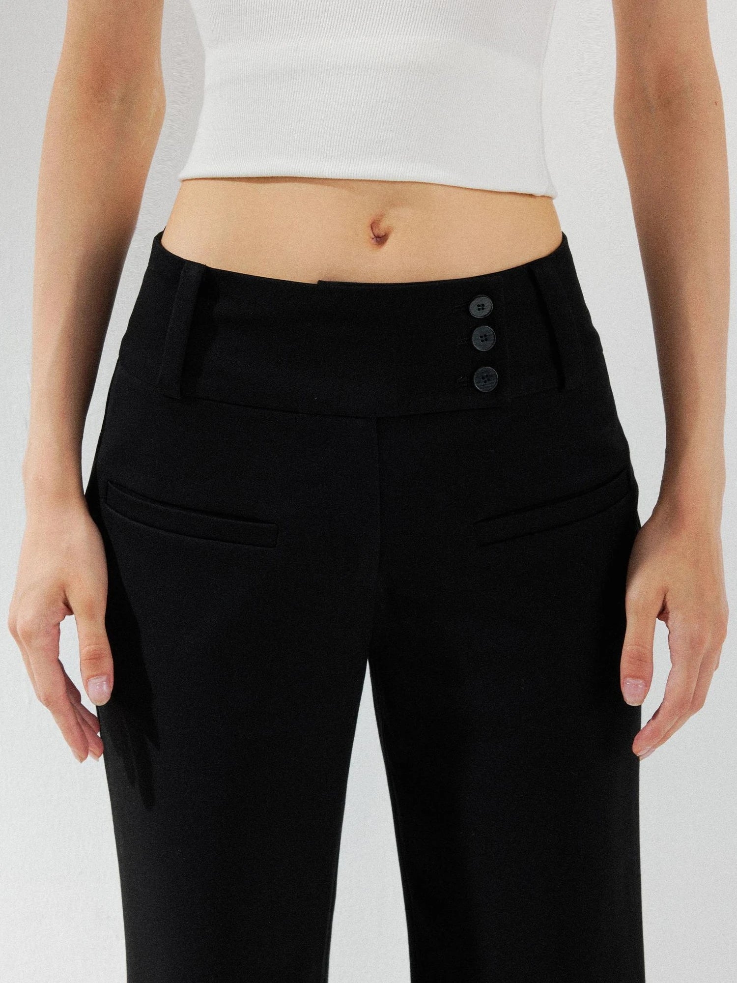 kvkv Wide Waistband Button Detail Textured Stretch Trousers