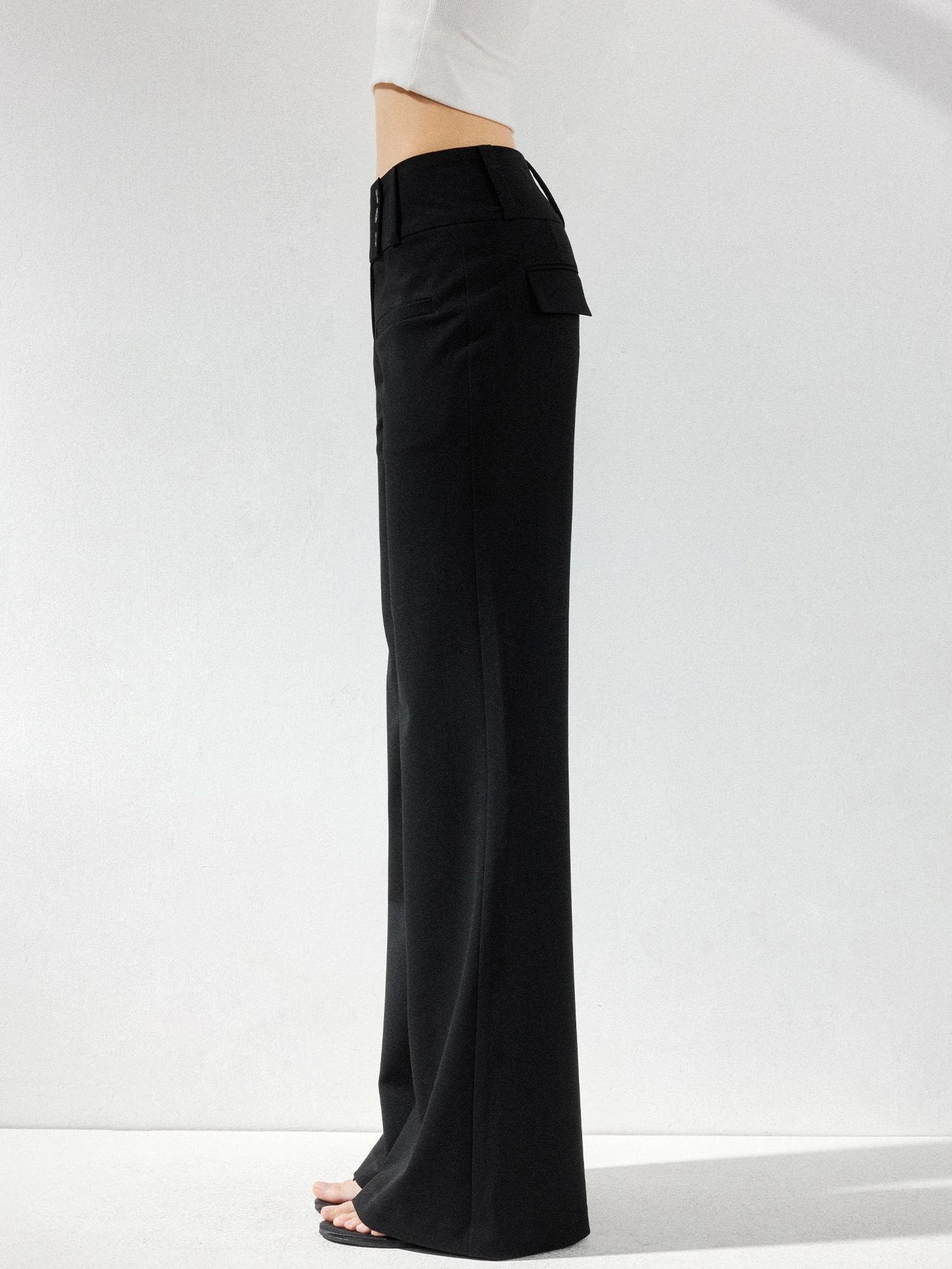 kvkv Wide Waistband Button Detail Textured Stretch Trousers