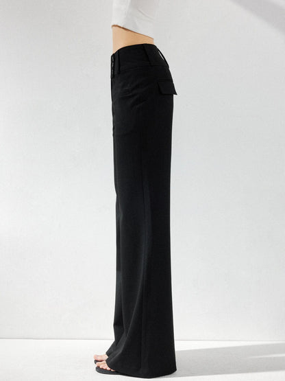 kvkv Wide Waistband Button Detail Textured Stretch Trousers