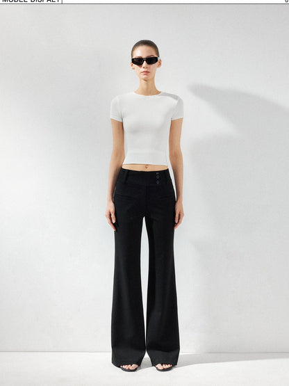 kvkv Wide Waistband Button Detail Textured Stretch Trousers