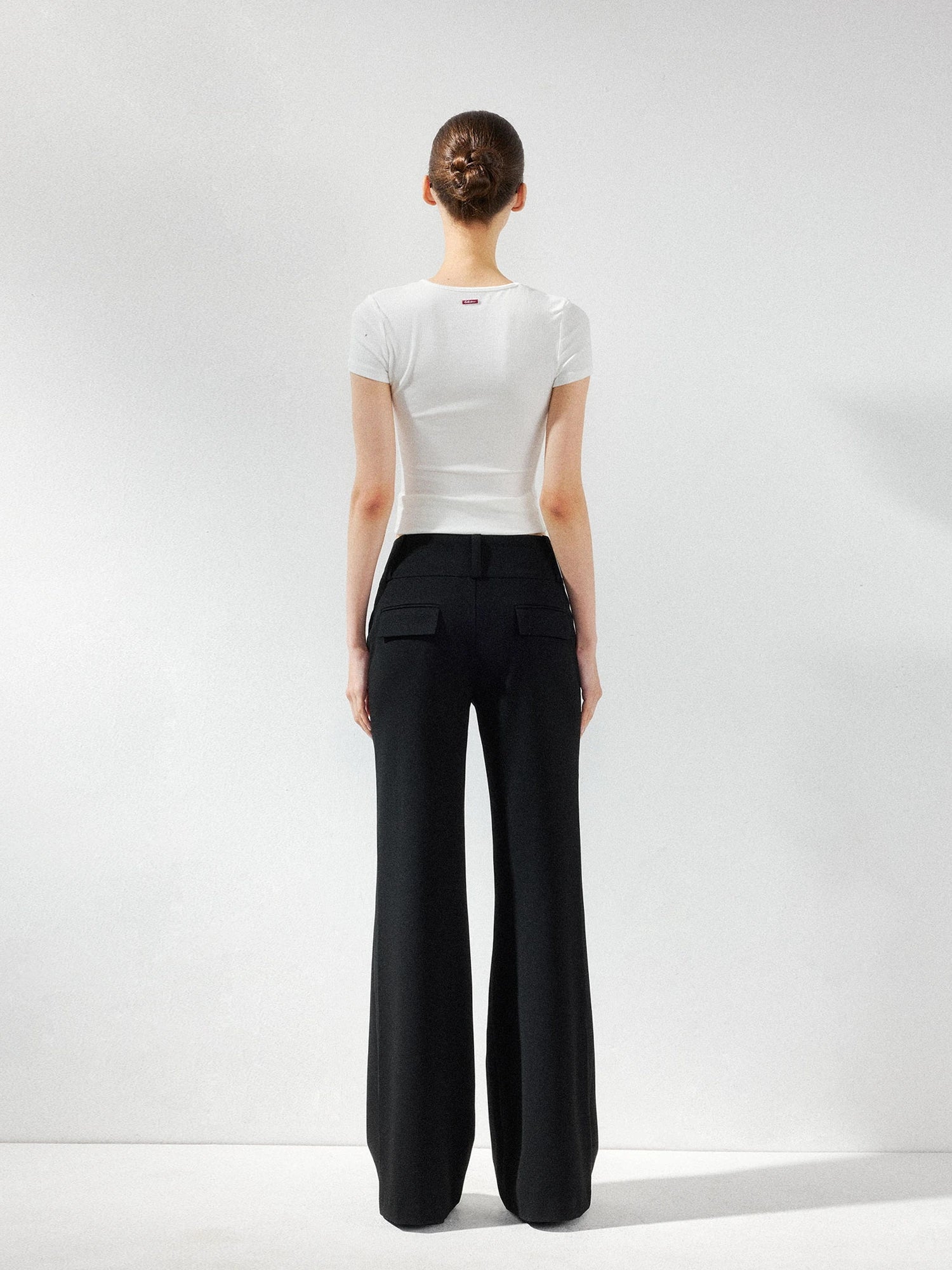 kvkv Wide Waistband Button Detail Textured Stretch Trousers