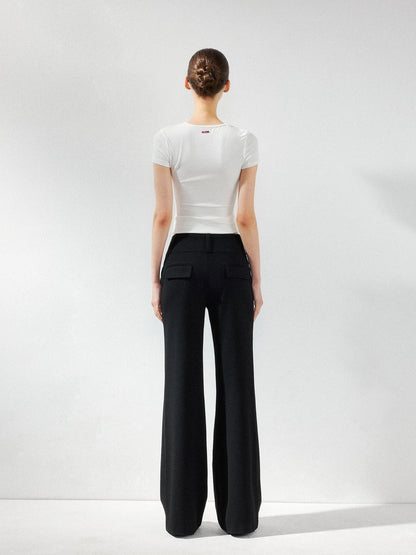 kvkv Wide Waistband Button Detail Textured Stretch Trousers