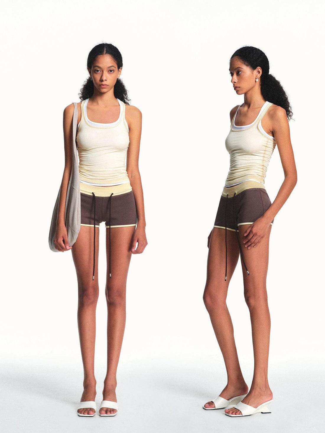 kvkv Yellow Brown Colorblock Drawstring Stretch Women&