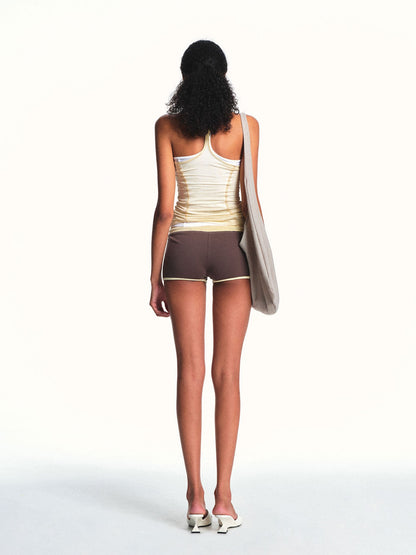 kvkv Yellow Brown Colorblock Drawstring Stretch Women&
