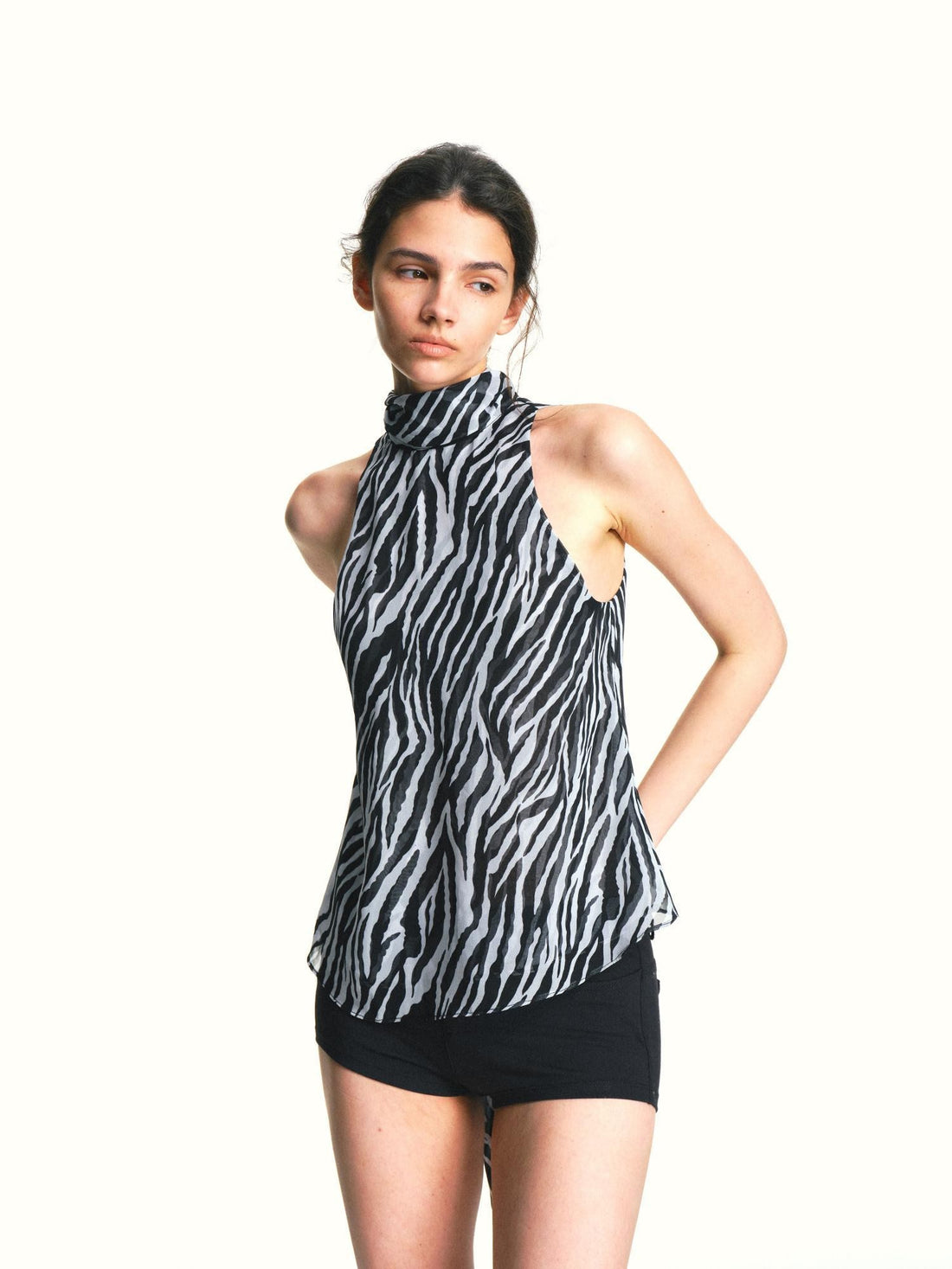 kvkv Zebra Print Halter Tie Layered Breathable Women&