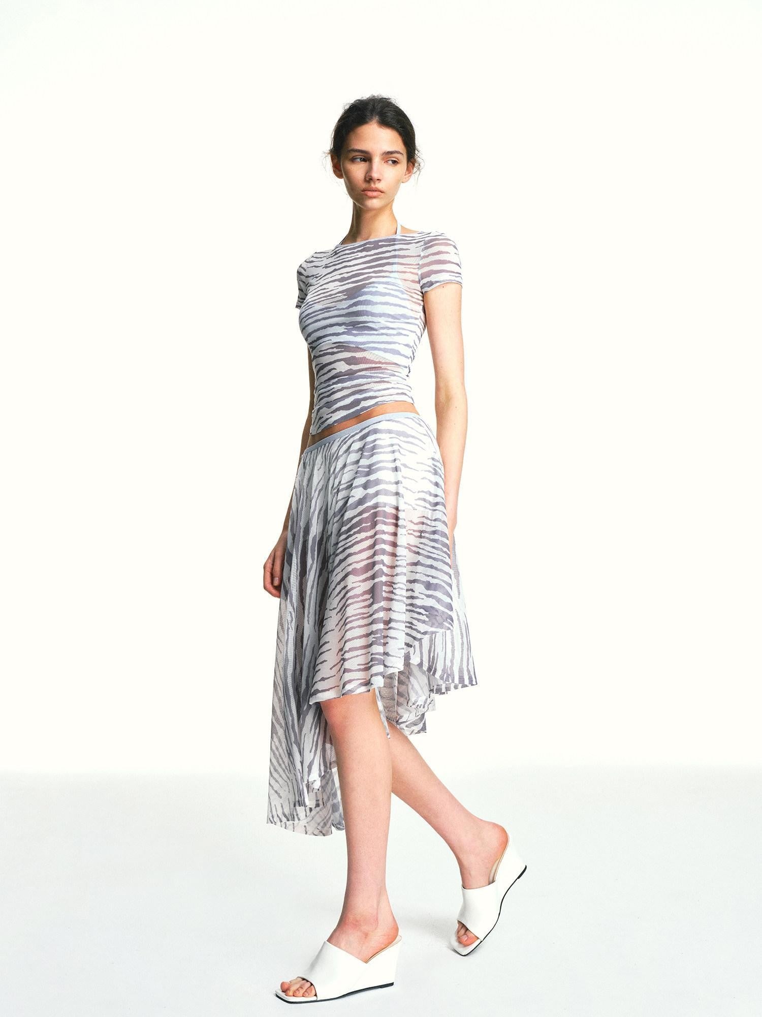 kvkv Zebra Print Sheer Contrast Halter Tie Women&