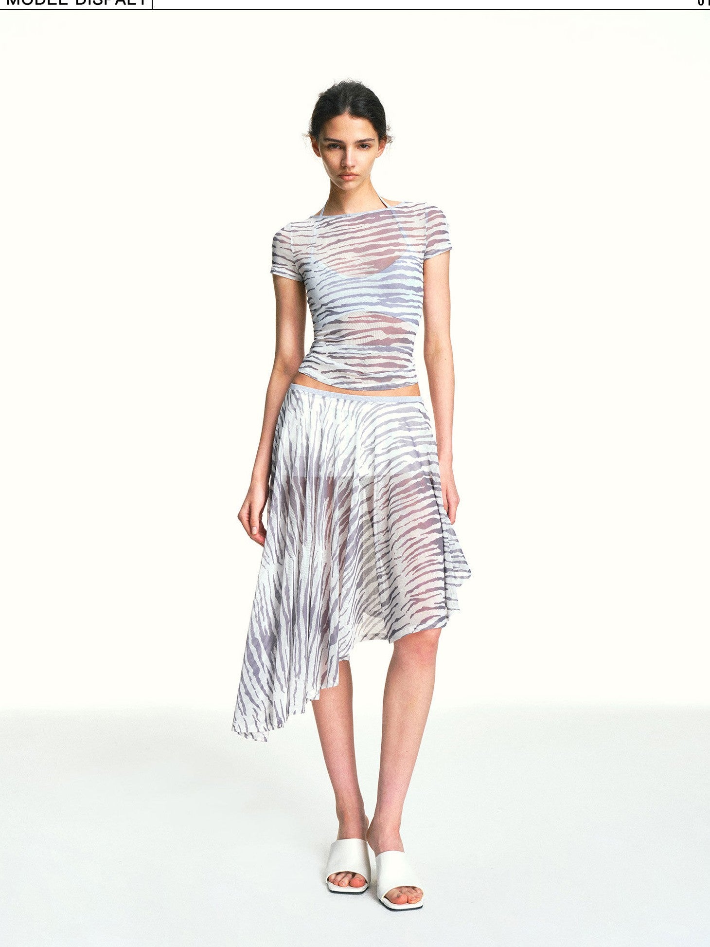 kvkv Zebra Print Sheer Contrast Halter Tie Women&