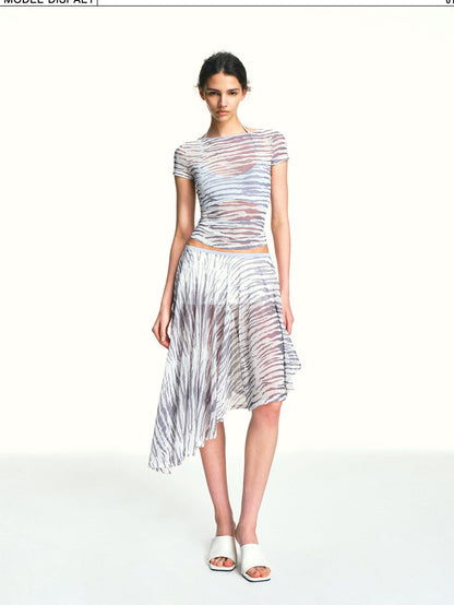 kvkv Zebra Print Sheer Contrast Halter Tie Women&