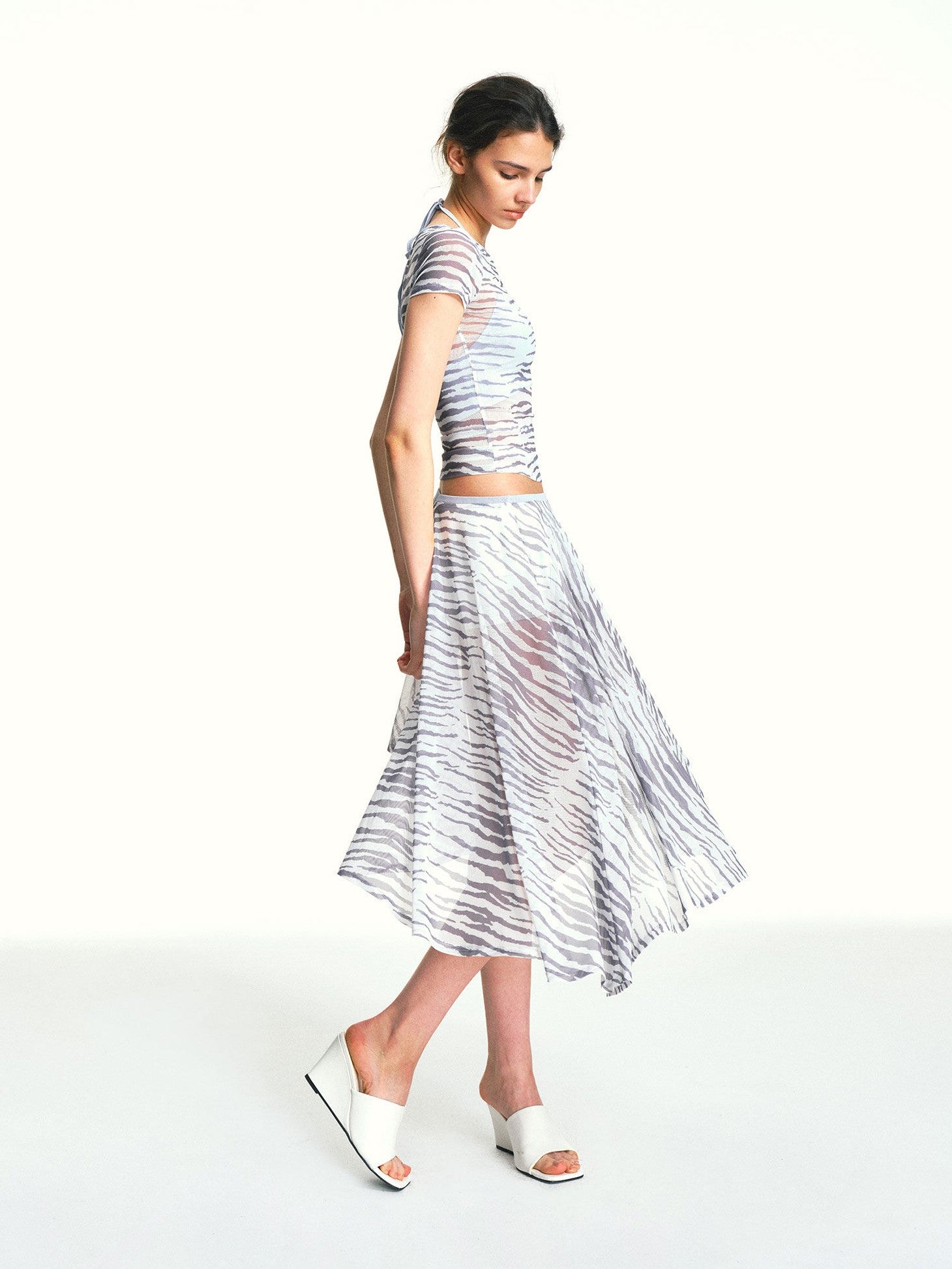 kvkv Zebra Print Sheer Contrast Halter Tie Women&