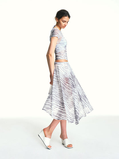 kvkv Zebra Print Sheer Contrast Halter Tie Women&