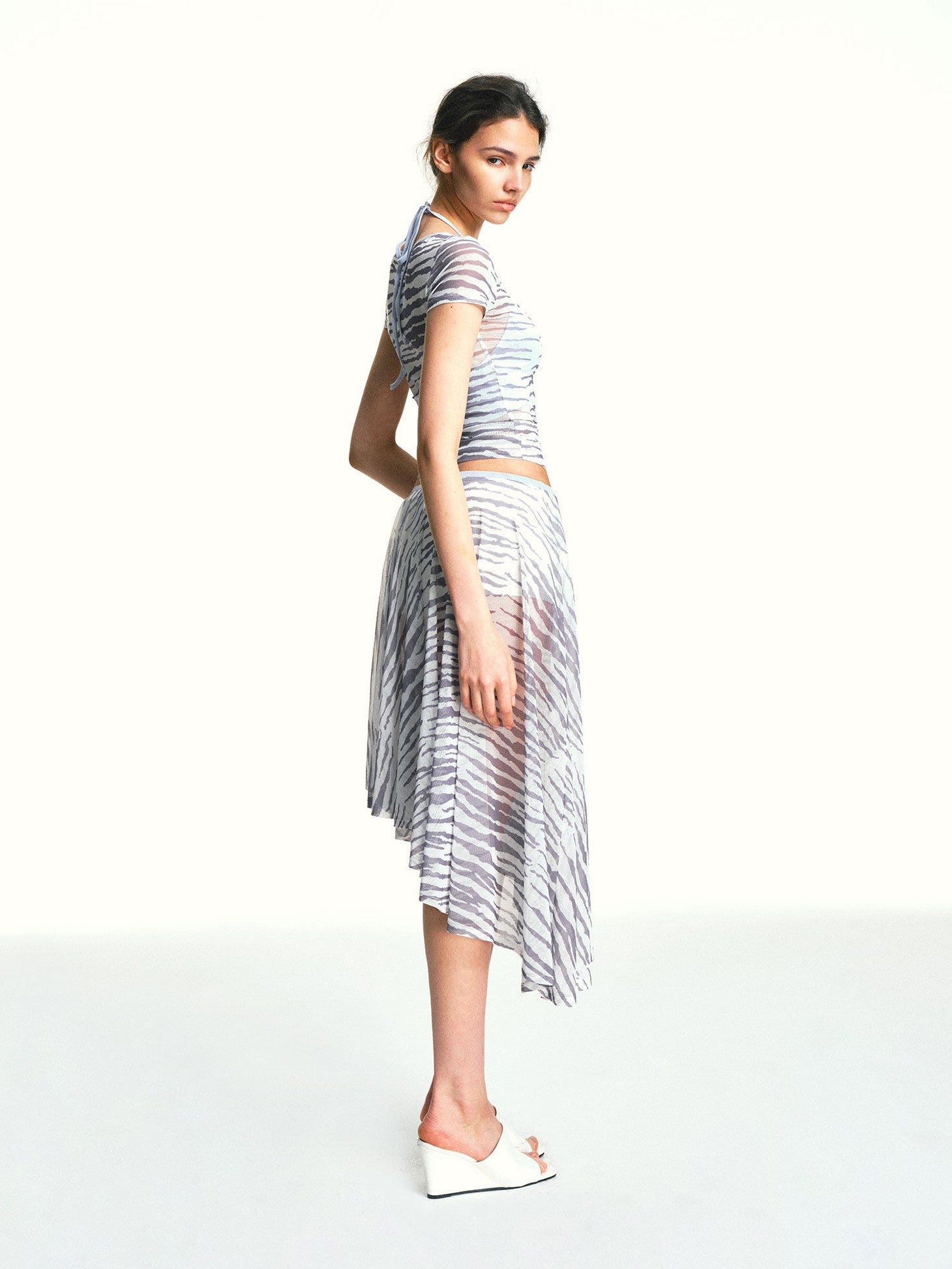 kvkv Zebra Print Sheer Contrast Halter Tie Women&