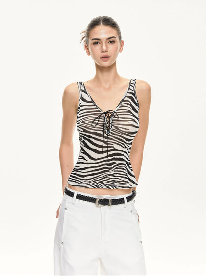 KVKV Yoga Clothing Brand - Zebra Stripe Drawstring Vest