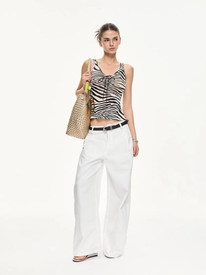 KVKV Yoga Clothing Brand - Zebra Stripe Drawstring Vest
