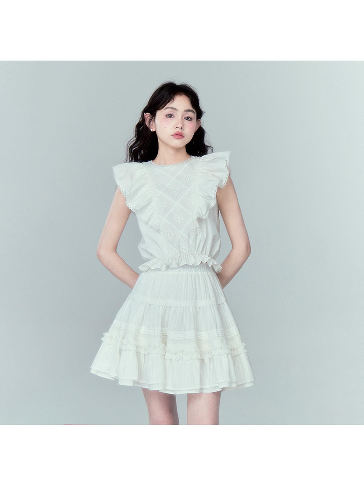 DIDDI MODA Sweetheart Ruffle Sleeve Cotton Top