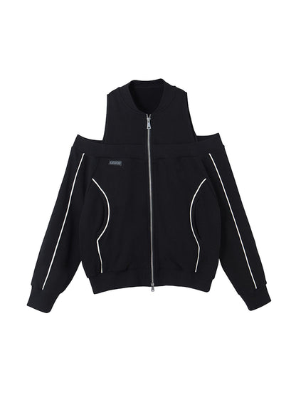 DIDDI MODA Oversized Black Cutout Shoulder Sweatshirt