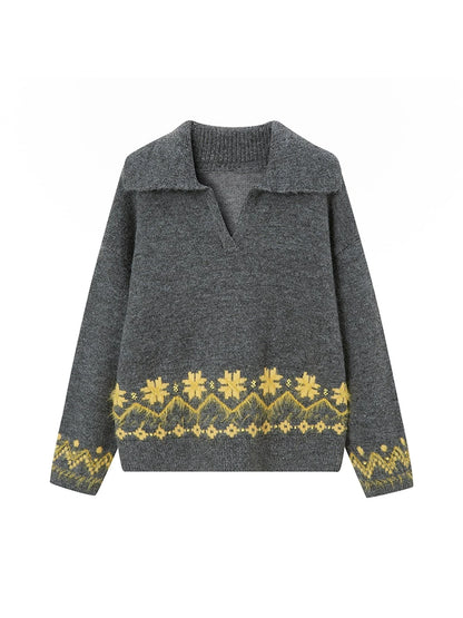 Fair Isle Embroidered Polo Neck Sweater