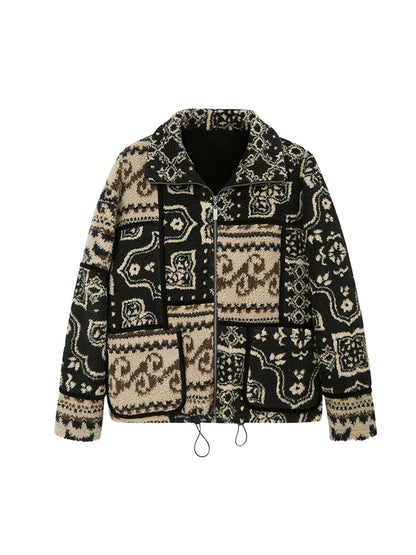 Retro Neutral Patchwork Shearling Jacket