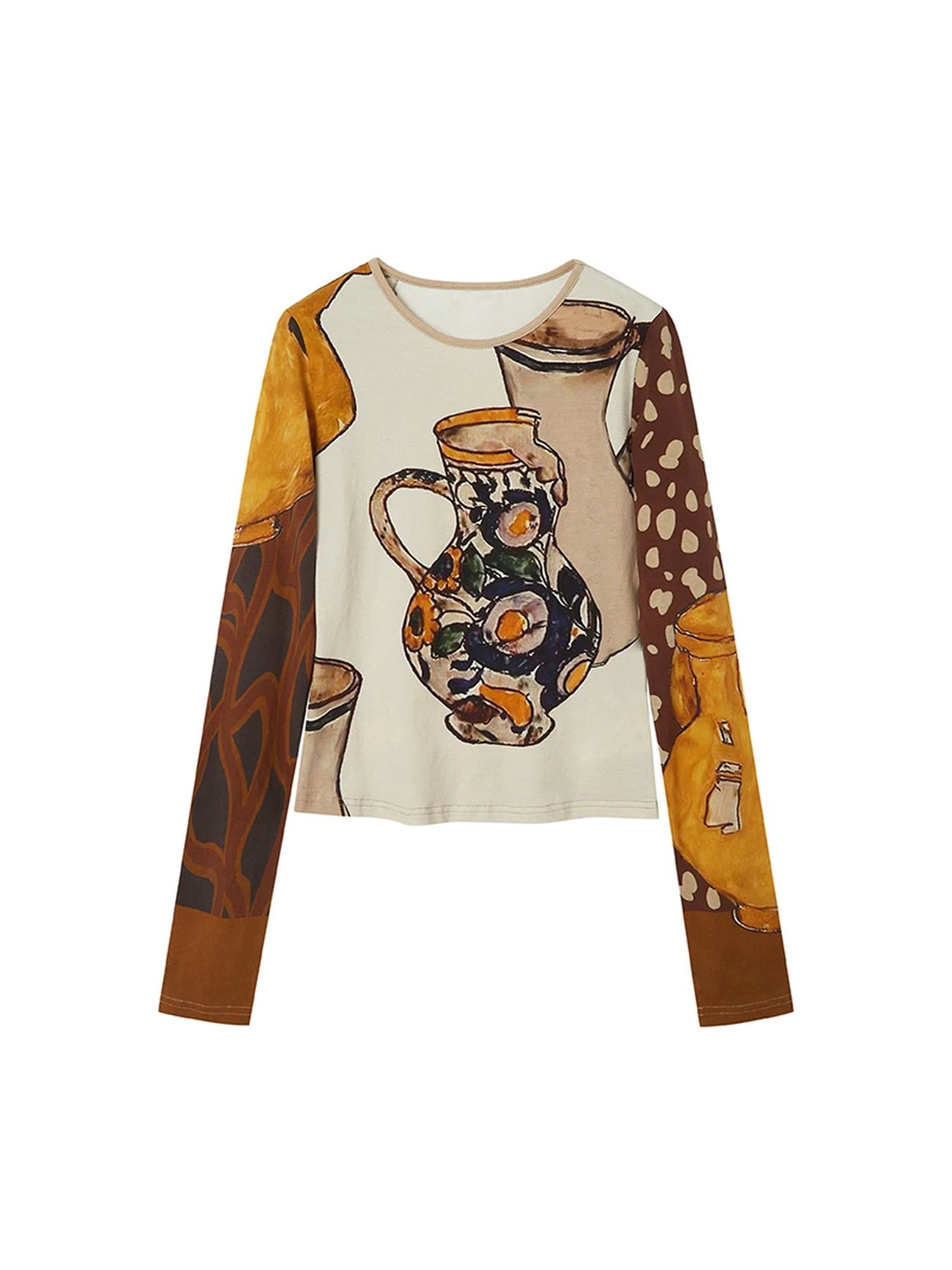 Art Vase Digital Print Slim Long Sleeve Top