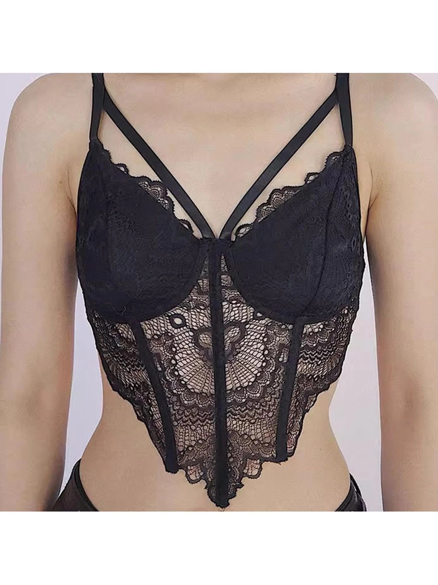 One Shoulder Grid Bandage Stripe Top