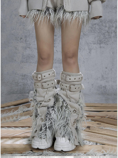 ARIADNAw Patchwork Wool Punk Shorts Deer Velvet Street Edge