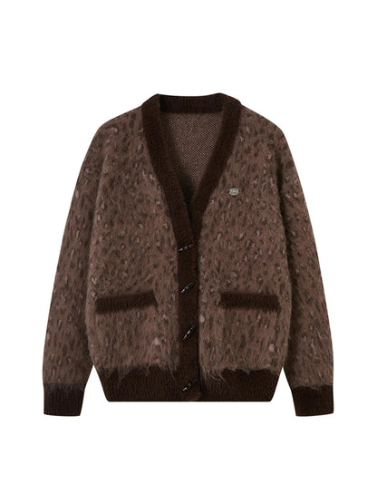 Vintage Leopard Knit Set Cardigan Skirt