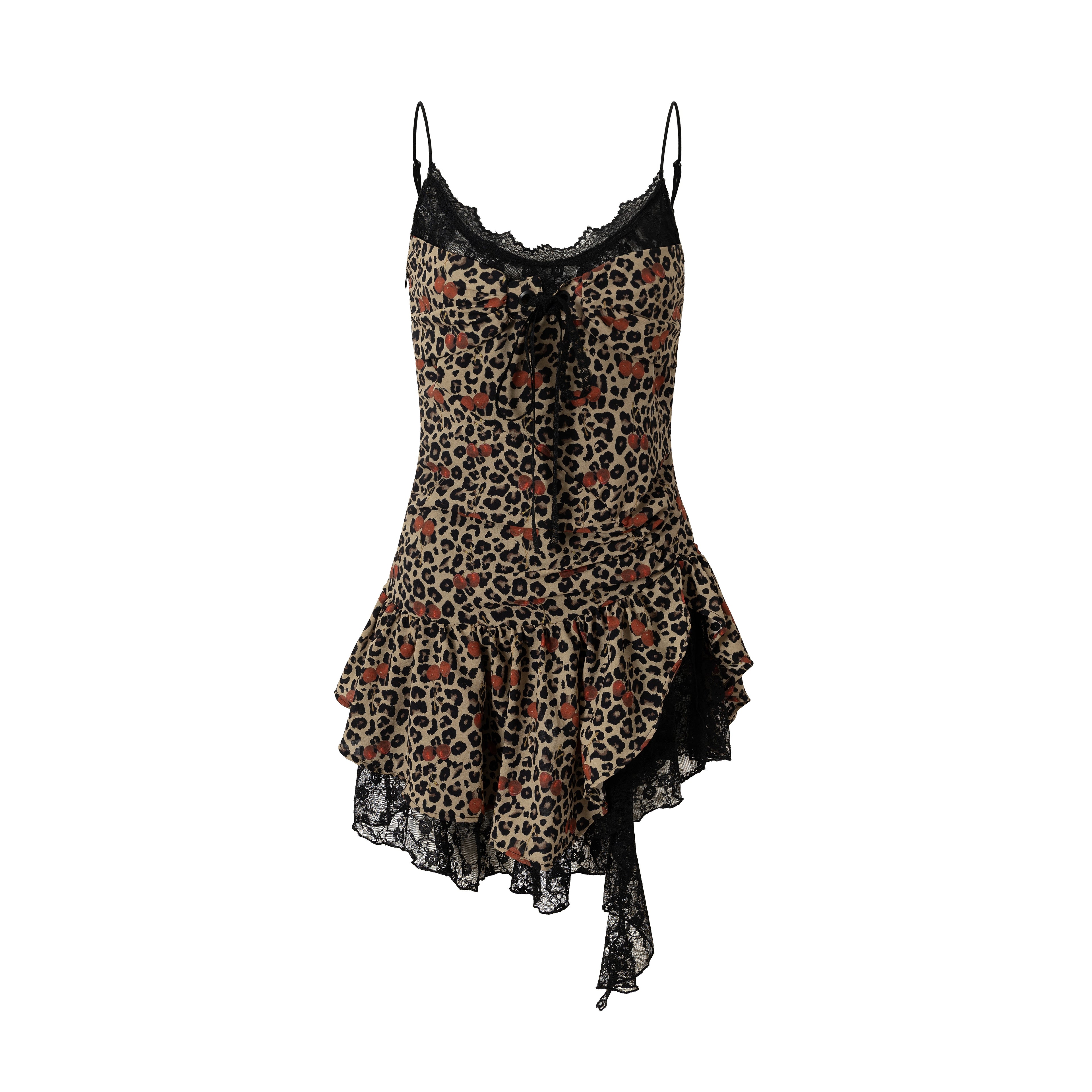 NO ROMANCE Y2K Harajuku Cheetah Lace Trim Slim Dress