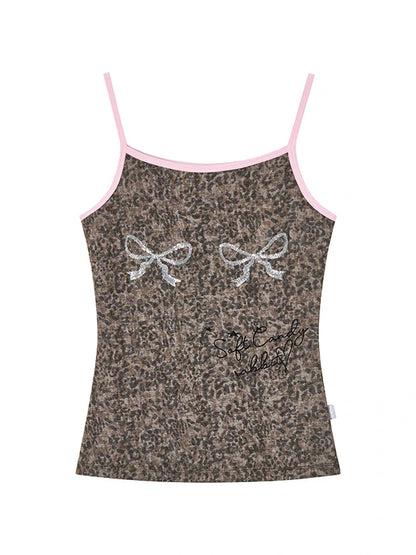 Sparkly Leopard Bow Tie-Dye Summer Camisole Top