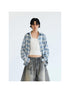 Peoplesense Plaid Blue Loose Fit Long Sleeve Shirt Jacket Sun Protection
