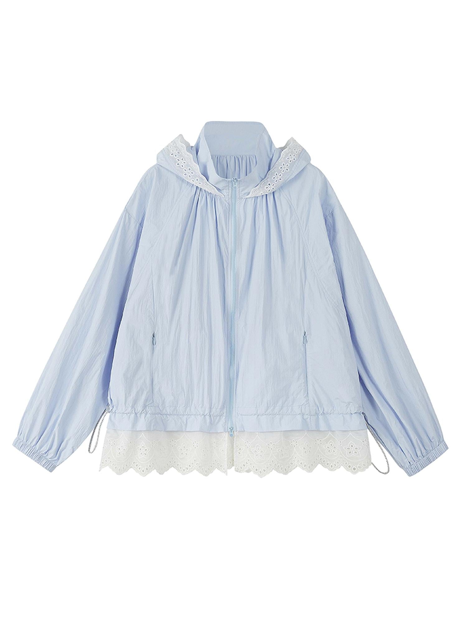 DIDDI MODA Summer Breeze Lace Trim Sun Protection Hoodie Shorts Set