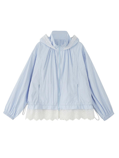 DIDDI MODA Summer Breeze Lace Trim Sun Protection Hoodie Shorts Set