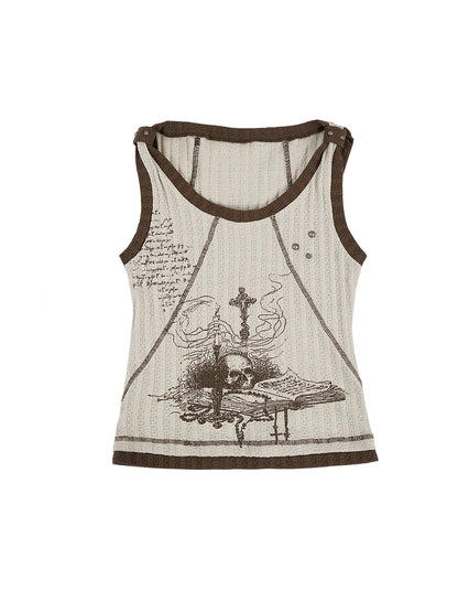 Vintage Punk Print Knit Vest Top