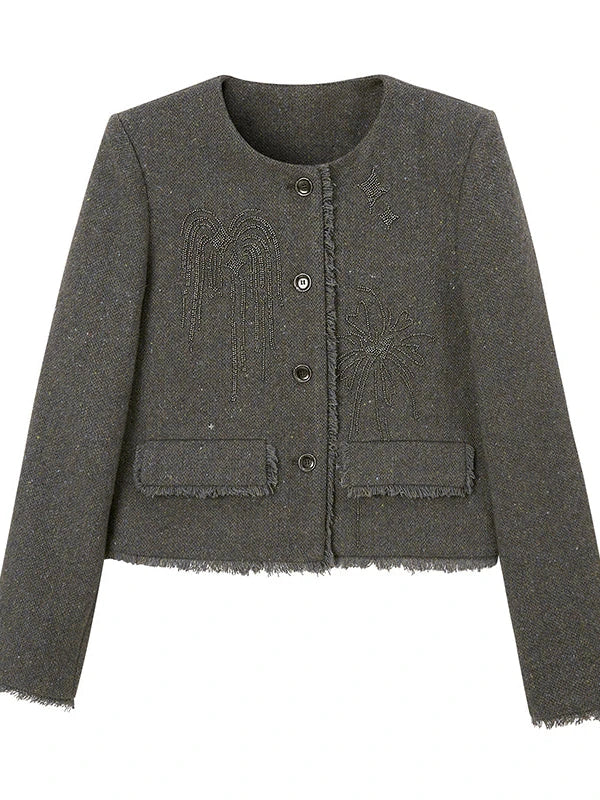Embroidered Tweed Short Jacket With Beaded Fireworks