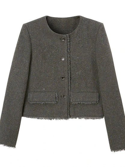 Embroidered Tweed Short Jacket With Beaded Fireworks