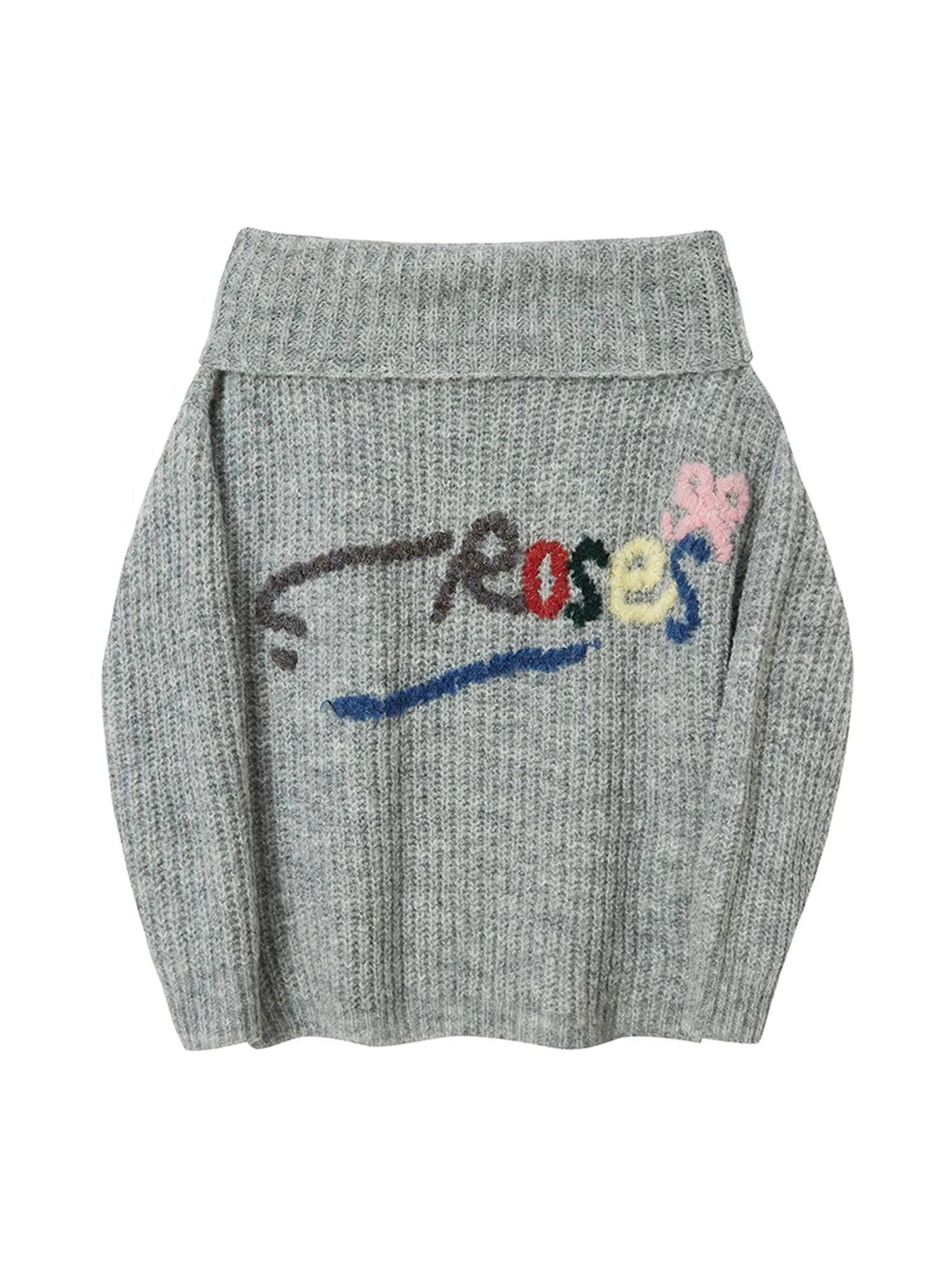 Lazy Off Shoulder Colorful Embroidered Sweater