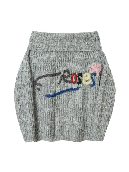 Lazy Off Shoulder Colorful Embroidered Sweater