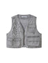 DIDDI MODA Vintage Washed Floral Patchwork Sleeveless Utility Jacket