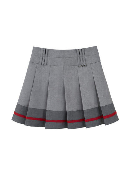 DIDDI MODA Retro Chic High Waist A Line Pleated Skirt With Contrast Trim